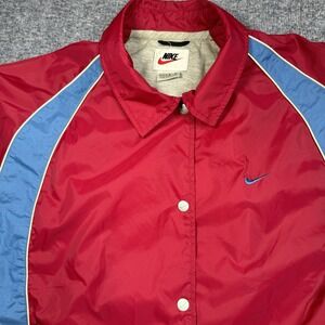 Vintage Nike Kids Red Blue Snap Front Windbreaker Jacket Mesh Lined Size L 12-14